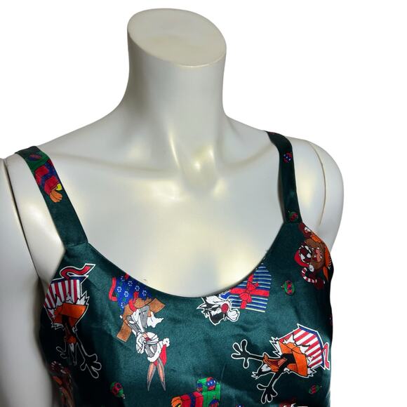 Looney Tunes Green Satin Slip Dress, Vintage 1997, Polyester, L - Picture 6 of 14